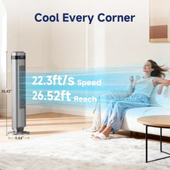 MyDepot Tower Fan for Bedroom, 28dB Quiet Floor Standing Fan with Remote, 12H Timer, 5 Speeds, 4 Modes, LED Display, Portable Bladeless Oscillating Cooling Fan for Indoor, Home, Office