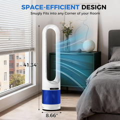 MyDepot 41" Bladeless Tower Fan with Built-in Air Filter, 80°Oscillating Quiet Fan for Bedroom, 8 Speeds, 8H Timer, Remote Control, LED Display, Easy to Clean, Home & Office