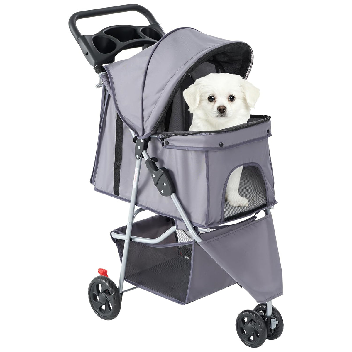MyDepot 3 Wheels Pet Stroller for Small Dogs and Cats – Foldable Dog Stroller with Mesh Windows, Storage Basket & Cup Holder, Lightweight & Durable Pet Carrier for Travel, Outdoor Use