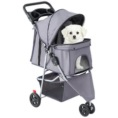 MyDepot 3 Wheels Pet Stroller for Small Dogs and Cats – Foldable Dog Stroller with Mesh Windows, Storage Basket & Cup Holder, Lightweight & Durable Pet Carrier for Travel, Outdoor Use