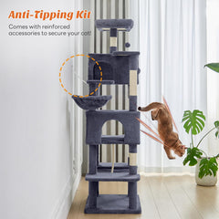 MyDepot 66 Inch Cat Tree Tower, Multi Level Cat Climbing Tower with Natural Sisal Scratching Posts, Hammock, Pet Condo for Indoor Cats and Kittens Play