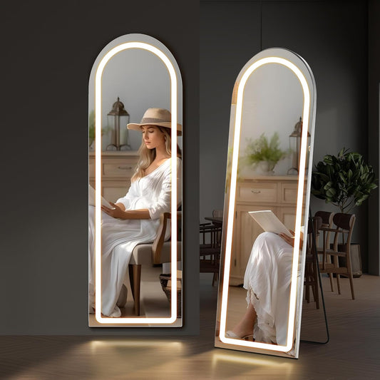 MyDepot Full Length Standing Hanging Mirror with Dimmable LED Lights, Alloy Frame