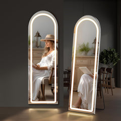MyDepot Full Length Standing Hanging Mirror with Dimmable LED Lights, Alloy Frame