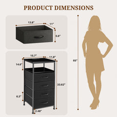 MyDepot  Nightstand With Charging Station, Bedside End Table With 4 Fabric Drawers & USB/Type-C Ports And Outlets, Night Stand For Bedroom Furniture, Adjustable Feet And Variable Light Strip