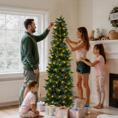 Mydepot Pre-Lit Pencil Christmas Tree, Green Artificial Spruce Slim Christmas Trees With Incandescent Lights For Home, Office, Party Decoration