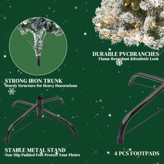 Mydepot Pre-lit Snow Flocked Artificial Christmas Tree, Prelighted Artificial Hinged Spruce Xmas Tree