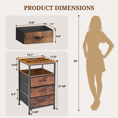 MyDepot Nightstand with Charging Station, Bedside Table with USB Ports, AC Outlets & Fabric Drawers, Modern End Table with Open Storage Shlef for Bedroom, Living Room, Apartment