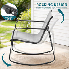 MyDepot 3-Piece Outdoor Rocking Set, Outdoor Furniture Set with Textilene Chairs & Glass-Top Table, Conversation Set of 3 for Porch, Lawn, Garden, Yard, Balcony, Poolside