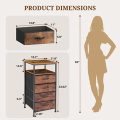 MyDepot  Nightstand With Charging Station, Bedside End Table With 4 Fabric Drawers & USB/Type-C Ports And Outlets, Night Stand For Bedroom Furniture, Adjustable Feet And Variable Light Strip