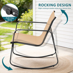 MyDepot 3-Piece Outdoor Rocking Set, Outdoor Furniture Set with Textilene Chairs & Glass-Top Table, Conversation Set of 3 for Porch, Lawn, Garden, Yard, Balcony, Poolside