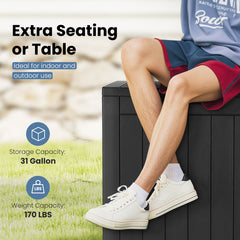 MyDepot Deck Box with 31 Gallon Capacity, Weatherproof Resin Lockable Outdoor Storage for Secure Package Deliveries and Indoor Storage in Garden or Patio, Backyard