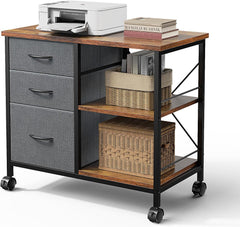 Mydepot 3-Tier Mobile File Cabinet, Printer Stand with Storage, Office Table with Drawers and Back Support Bar, Holds 110lb for Home Office
