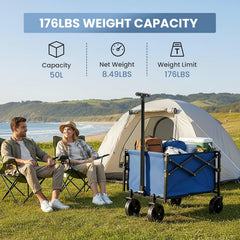 MyDepot Collapsible Wagon with Wheels, 176 lbs Wagons Carts Foldable Wagon Cart with Flexible Handle, Lightweight Portable Folding Utility Grocery Shopping Cart for Grocery Sports Garden Camping