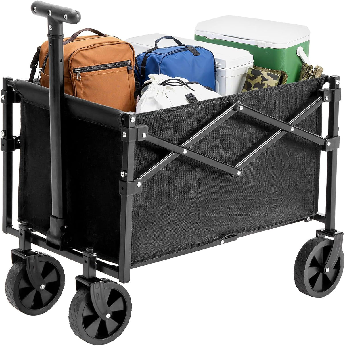 MyDepot Collapsible Wagon with Wheels, 176 lbs Wagons Carts Foldable Wagon Cart with Flexible Handle, Lightweight Portable Folding Utility Grocery Shopping Cart for Grocery Sports Garden Camping