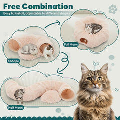 MyDepot Cat Tunnel Bed for Indoor Cats Cave Donut Play Tunnel with Soft Plush Peekaboo, Circle Cushion, Washable Multifunctional Playground Under Tree Pet Toys for Kittens, Puppy Rabbit, Ferret