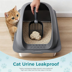 MyDepot Stainless Steel Litter Box with Lid, Metal Litter Box with Cat Litter Mat,Extra Large Enclosed Cat Litter Boxes for Multiple Cats, Anti-Leakage,Non-Stick, Easy to Clean, Included Mat, Scoop