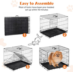 MyDepot Single Door Dog Crate, Metal Pet Kennel with Secure Lock, Foldable Design, Removable Tray for Easy Cleaning, Portable Puppy Cage for Small Dogs, Ideal for Training & Travel