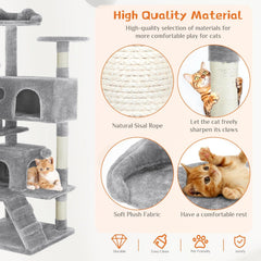 MyDepot 54 Inch Cat Tree Tower, Multi-Level with Cat Scratching Post, Indoor Cat Condo with Climbing Ladder, Plush Toy, Play House for Cat