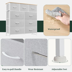 MyDepot 9 Drawer Dresser for Bedroom, Fabric Storage Organizer with Sturdy Metal Frame, Wooden Top Chest of Drawers for Closet Entryway Guest Room