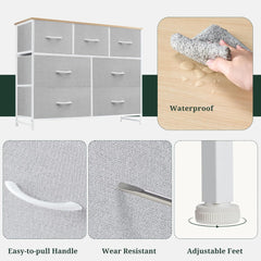 MyDepot Dresser for Bedroom with 7 Fabric Drawers, Chest Organizer Units for Clothing, Closet, Guestroom, Storage Tower with Cabinet, Metal Frame, Wooden Top, Lightweight Furniture