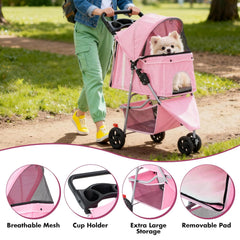 MyDepot 3 Wheels Pet Stroller for Small Dogs and Cats – Foldable Dog Stroller with Mesh Windows, Storage Basket & Cup Holder, Lightweight & Durable Pet Carrier for Travel, Outdoor Use