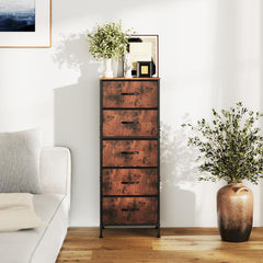 MyDepot Nightstand with 5 Drawers Bedside Table with Removable Fabric Bins Sturdy Steel Frame Wood Top Organizer Furniture for Bedroom Closet Living Room