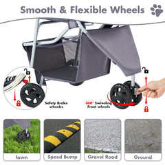 MyDepot 3 Wheels Pet Stroller for Small Dogs and Cats – Foldable Dog Stroller with Mesh Windows, Storage Basket & Cup Holder, Lightweight & Durable Pet Carrier for Travel, Outdoor Use