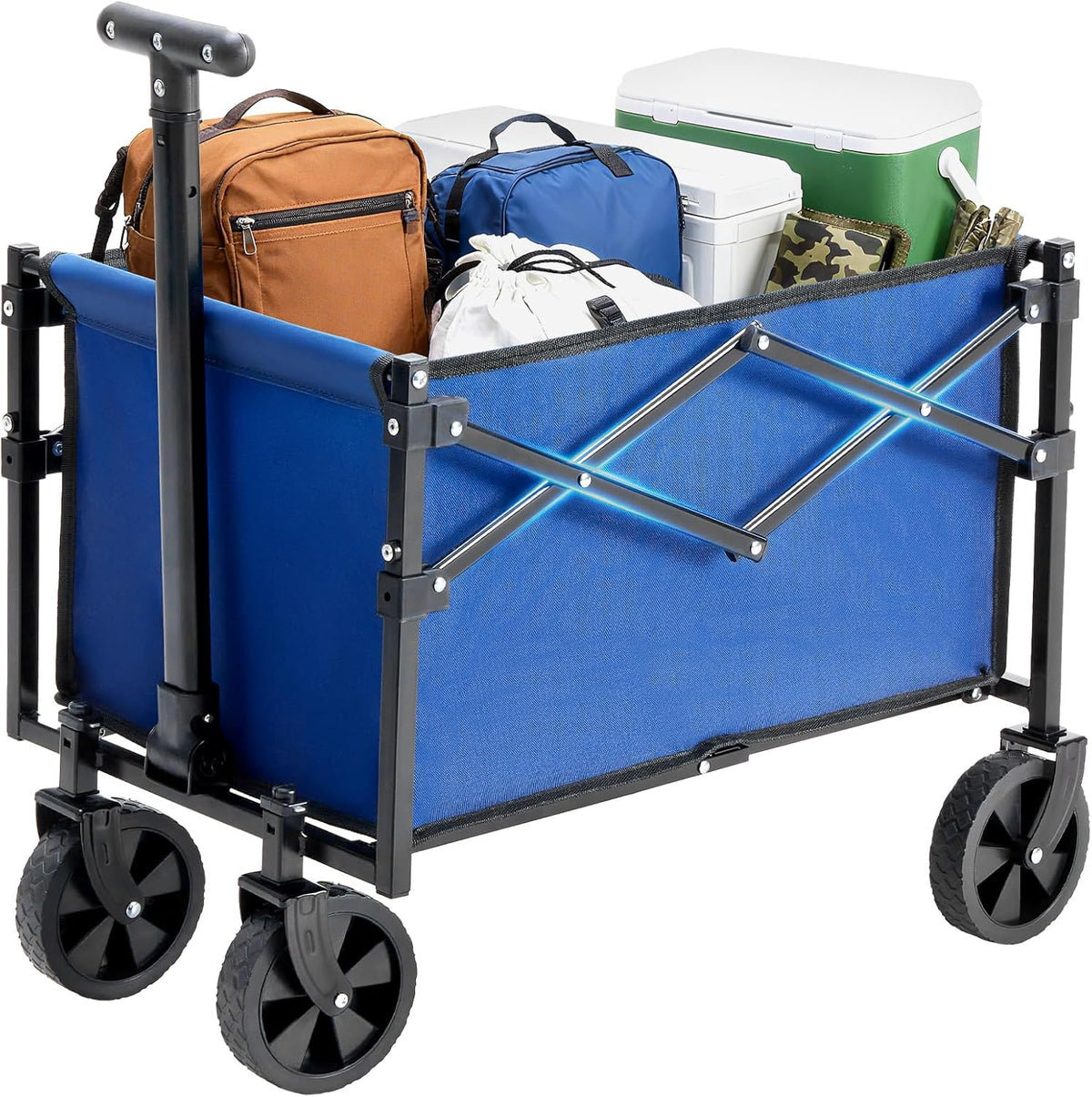 MyDepot Collapsible Wagon with Wheels, 176 lbs Wagons Carts Foldable Wagon Cart with Flexible Handle, Lightweight Portable Folding Utility Grocery Shopping Cart for Grocery Sports Garden Camping