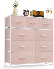 MyDepot 9 Drawer Dresser for Bedroom, Fabric Storage Organizer with Sturdy Metal Frame, Wooden Top Chest of Drawers for Closet Entryway Guest Room