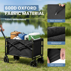 MyDepot Collapsible Wagon with Wheels, 176 lbs Wagons Carts Foldable Wagon Cart with Flexible Handle, Lightweight Portable Folding Utility Grocery Shopping Cart for Grocery Sports Garden Camping