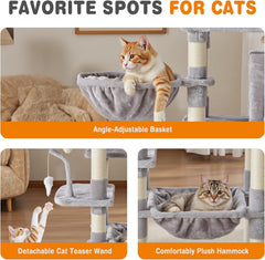 MyDepot 71 inch Cat Tree Tower, Large Multi Level Cat Climbing Tower with Condo, Natural Sisal Scratching Posts, Platform, Hammock, Basket, Tall Pet Tree House for Indoor Cats Play