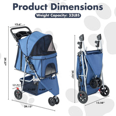 MyDepot 3 Wheels Pet Stroller for Small Dogs and Cats – Foldable Dog Stroller with Mesh Windows, Storage Basket & Cup Holder, Lightweight & Durable Pet Carrier for Travel, Outdoor Use