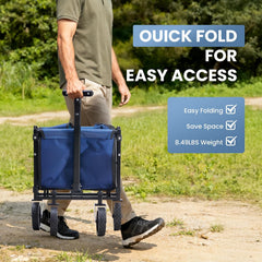 MyDepot Collapsible Wagon with Wheels, 176 lbs Wagons Carts Foldable Wagon Cart with Flexible Handle, Lightweight Portable Folding Utility Grocery Shopping Cart for Grocery Sports Garden Camping