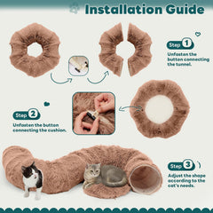 MyDepot Cat Tunnel Bed for Indoor Cats Cave Donut Play Tunnel with Soft Plush Peekaboo, Circle Cushion, Washable Multifunctional Playground Under Tree Pet Toys for Kittens, Puppy Rabbit, Ferret