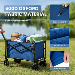 MyDepot Collapsible Wagon with Wheels, 176 lbs Wagons Carts Foldable Wagon Cart with Flexible Handle, Lightweight Portable Folding Utility Grocery Shopping Cart for Grocery Sports Garden Camping