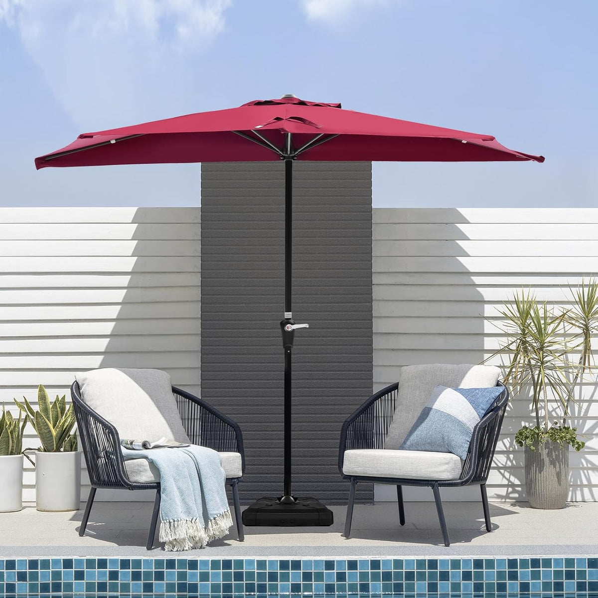 MyDepot Half Umbrella Outdoor Patio，9FT scalloped Patio Umbrella with Easy Crank, Sun Half Patio Umbrella for Patio, Market, Garden, Balcony