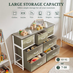 MyDepot Dresser for Bedroom with 7 Fabric Drawers, Chest Organizer Units for Clothing, Closet, Guestroom, Storage Tower with Cabinet, Metal Frame, Wooden Top, Lightweight Furniture