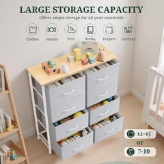 MyDepot 8-Drawer Dresser for Bedroom, Anti-Tip Tall Storage Organizer Chest of Drawers with Wooden Top and Metal Frame Fabric Bins for Closet, Living Room, Hallway, Entryway