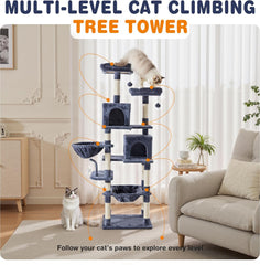 MyDepot 71 inch Cat Tree Tower, Large Multi Level Cat Climbing Tower with Condo, Natural Sisal Scratching Posts, Platform, Hammock, Basket, Tall Pet Tree House for Indoor Cats Play