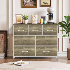 MyDepot Dresser for Bedroom with 7 Fabric Drawers, Chest Organizer Units for Clothing, Closet, Guestroom, Storage Tower with Cabinet, Metal Frame, Wooden Top, Lightweight Furniture