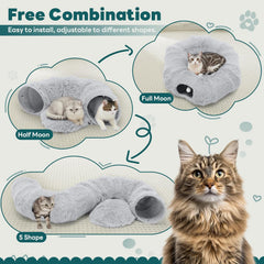 MyDepot Cat Tunnel Bed for Indoor Cats Cave Donut Play Tunnel with Soft Plush Peekaboo, Circle Cushion, Washable Multifunctional Playground Under Tree Pet Toys for Kittens, Puppy Rabbit, Ferret