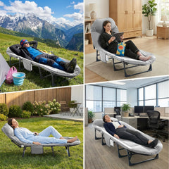 MyDepot Camping Cot for Adults, 6 Angle Adjustable Folding Camping Bed with Mattress, Foldable Camping Bed for Camp, Office, Outdoor, Lightweight Camping Cot with Carry Bag Supports 450 lbs