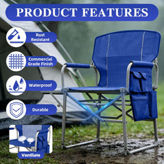 MyDepot Camping Directors Chair, Portable Folding Chair with Side Table and Pocket for Beach, Camping, Lawn & Fishing
