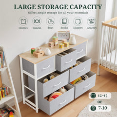 MyDepot Dresser for Bedroom with 7 Fabric Drawers, Chest Organizer Units for Clothing, Closet, Guestroom, Storage Tower with Cabinet, Metal Frame, Wooden Top, Lightweight Furniture