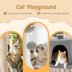 MyDepot 33" Cat Tree Tower for Indoor Cats, Small Cat Scratching Post with Curved Bed, Cat Tree with Cat Condo for Adult, Grey