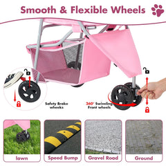 MyDepot 3 Wheels Pet Stroller for Small Dogs and Cats – Foldable Dog Stroller with Mesh Windows, Storage Basket & Cup Holder, Lightweight & Durable Pet Carrier for Travel, Outdoor Use
