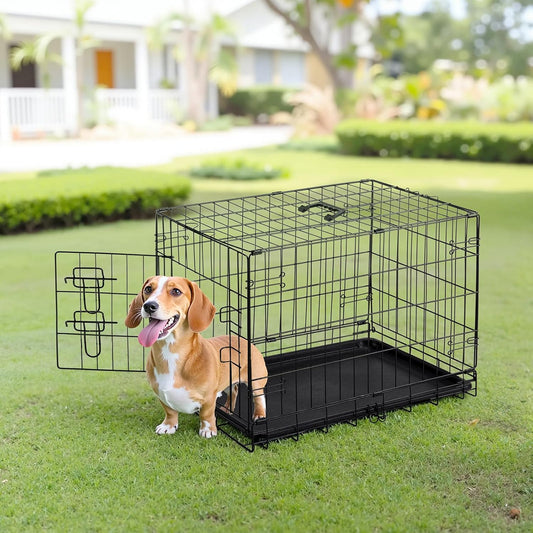 MyDepot Single Door Dog Crate, Metal Pet Kennel with Secure Lock, Foldable Design, Removable Tray for Easy Cleaning, Portable Puppy Cage for Small Dogs, Ideal for Training & Travel