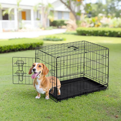 MyDepot Single Door Dog Crate, Metal Pet Kennel with Secure Lock, Foldable Design, Removable Tray for Easy Cleaning, Portable Puppy Cage for Small Dogs, Ideal for Training & Travel