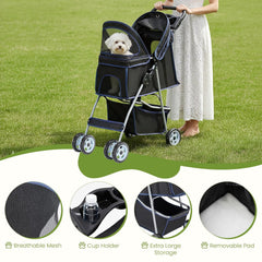 MyDepot 4 Wheels Pet Stroller for Small Dogs and Cats – Foldable Dog Stroller with Mesh Windows, Storage Basket & Cup Holder, Lightweight & Durable Pet Carrier for Travel, Outdoor Use