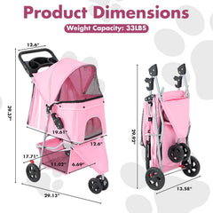 MyDepot 3 Wheels Pet Stroller for Small Dogs and Cats – Foldable Dog Stroller with Mesh Windows, Storage Basket & Cup Holder, Lightweight & Durable Pet Carrier for Travel, Outdoor Use